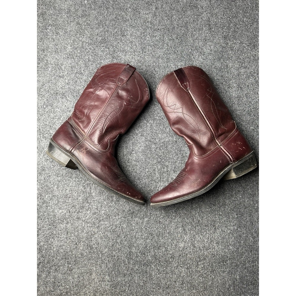 Mens Cowboy Boots Acme Burgundy Leather Western Pointed Toe, Size 11 D